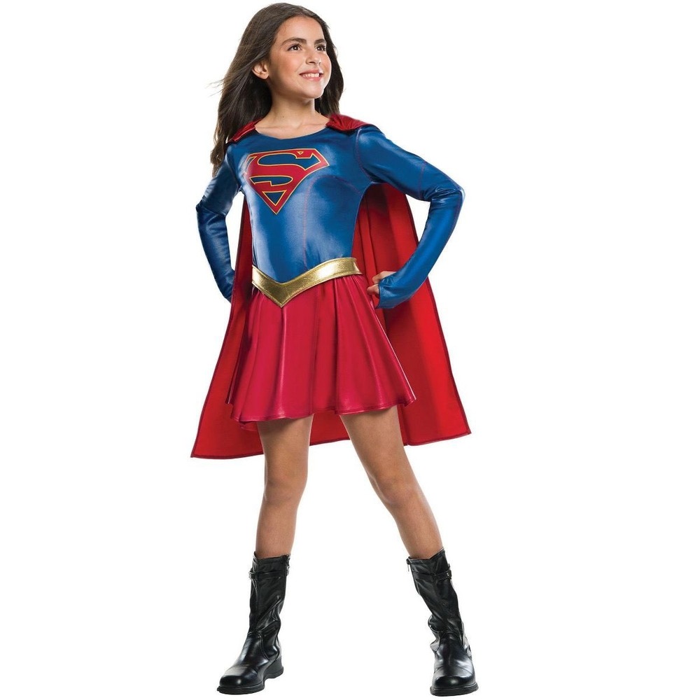 Rubies Supergirl Costume Girls Medium 8-10 DC Comics Dress Cape Belt 630076